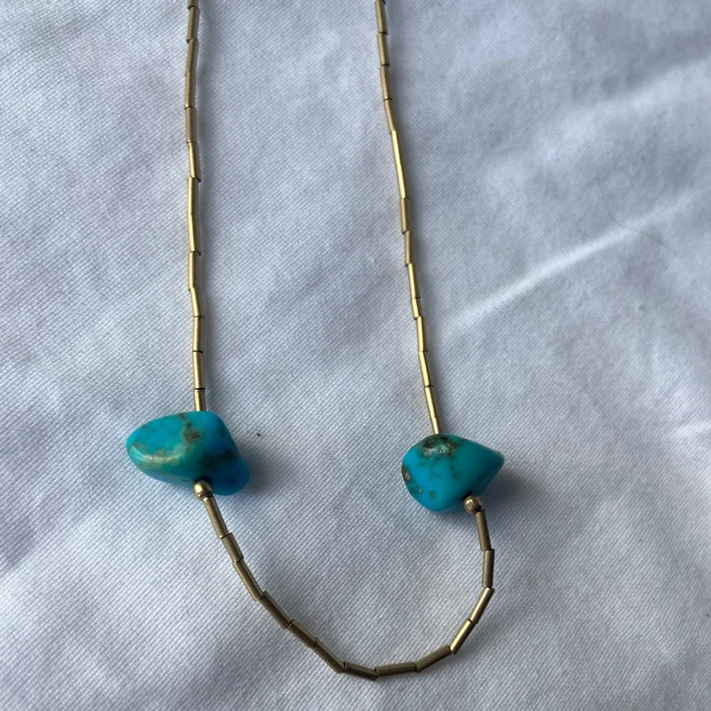 Navajo Native American Turquoise Sterling Silver Tube Chain Necklace - Picture 4 of 4